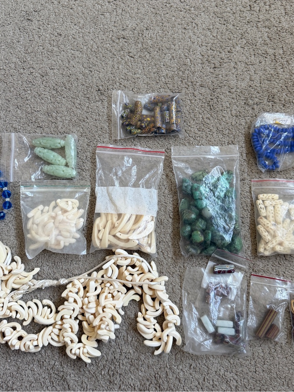 Vintage Bead and Jewelry Supply Assortment – White, Green, Blue